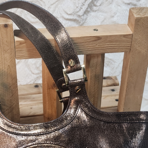 EUC TORY BURCH METALLIC BROWN/BRONZ BAG GOLD HARDWARE FULL ZIP - Picture 4 of 16